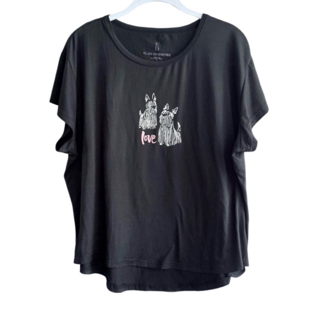 Ellen Degeneres Dog Love Tee Graphic Short Sleeve Pajama Top Black Size L